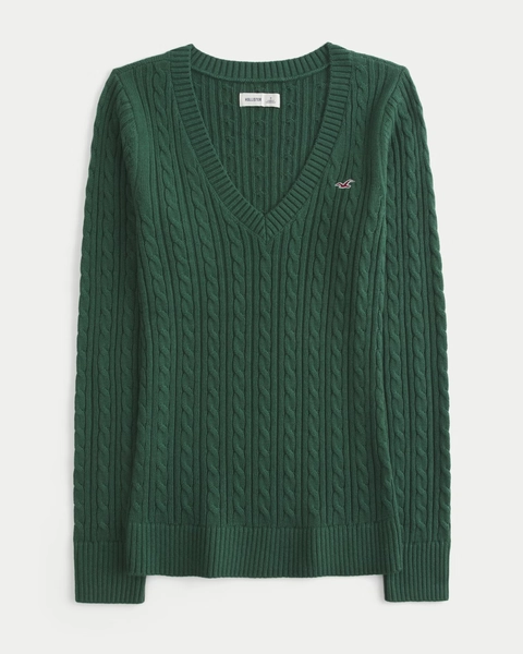 Cable-Knit V-Neck Icon Sweater