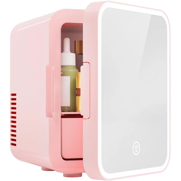 ⭐️Simzlife 5L Mini Cooler & Warmer for Skincare & Cosmetic, AC/DC, Dimmable LED Mirror, for Bedroom/Car/Office, Portable Beauty Refrigerator, Pink