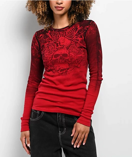 Affliction Sands Of Burdan Red Thermal Long Sleeve T-Shirt