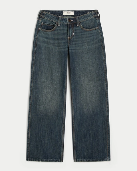 Hollister Andi Adjustable Waist Low-Rise Dark Wash Baggy Jeans
