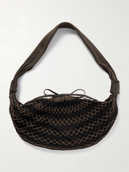 + FILT Croissant leather-trimmed fishnet shoulder bag - black - One Size