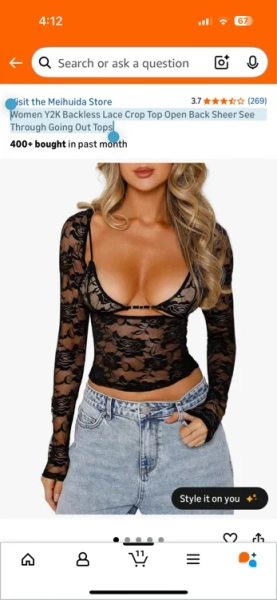 Women Y2K Lace Long Sleeve Top with Bra Sheer Mesh See Through Sexy Going Out Tops Black 2PCS S at Amazon Women’s Clothing store