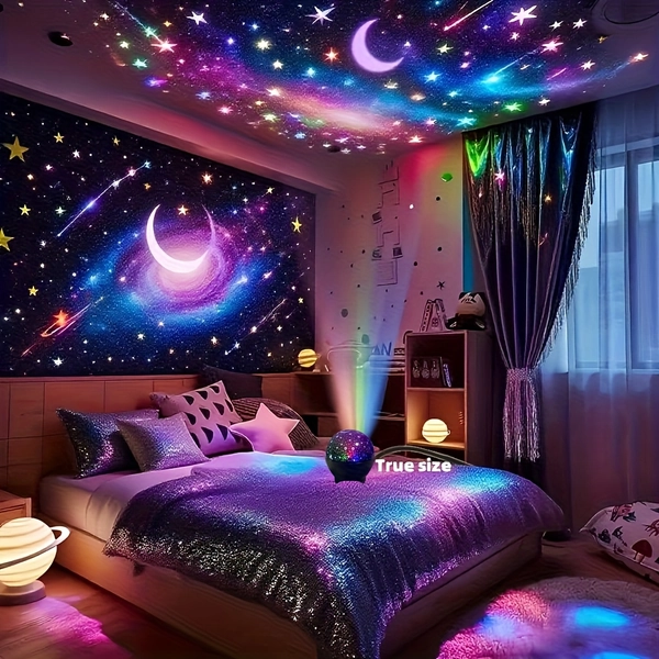 1-in-1 Star & Moon Projector Night Light with USB- Rotating Star Projection, Bedside Lamp & Ceiling Light Room,, s - USB Plug & Play, -like Operation (USB Cable Included), Modern Bed Lamp