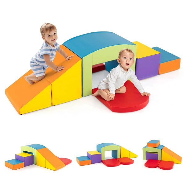 Baby Joy 6pcs Climb and Crawl Activity Playset with Stairs and Ramp - Colorful