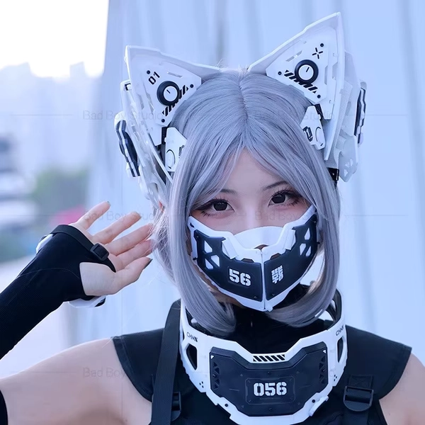 Tactical Punk Mechanical Cat Ears Hairband Woman Scifi Functional Face Mask Music Festival Cosplay Props - AliExpress 200000532