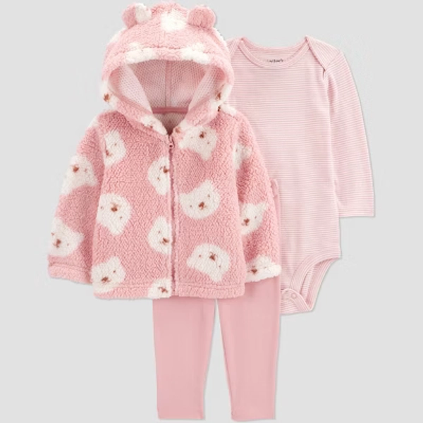 Carter's Just One You® Baby Girls' 3pc Bear Faux Shearling Sweatshirt with Long Sleeve Bodysuit and Leggings Set - Pink 12M