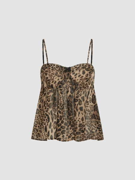 Kamisett mit quadratischem Halsrand, Leopardmuster und Schleife