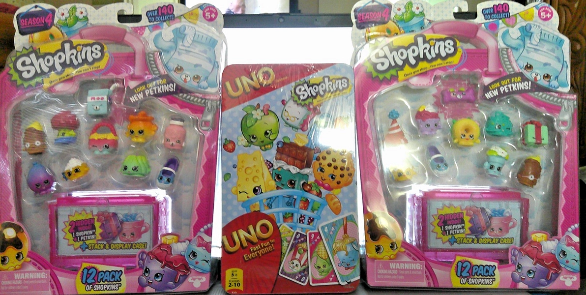 SHOPKINS SEASON 4 LOT OF 3 W/2 HIDDEN INSIDE 1 SHOPKIN 1 PETKIN + SHOPKINS UNO