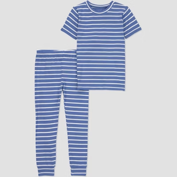 Carter's Just One You® Toddler Boys' 2pc Short Sleeve Comfy Soft Snug Fit Striped Pajama Set - Navy Blue 5T