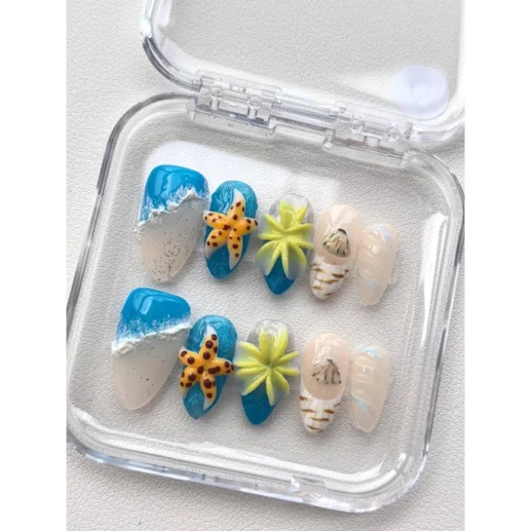 10PCS 3D Almond Collections Reusable Handmade Press-On Nails – Acrylic REUSABLE 3D Gel Summer 2025/Prom