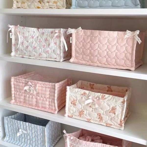 Square Storage Basket Lace Flower Desktop Organizer Storage Basket Korean Quilted Storage Basket Cute Storage Frame Home Decorat - AliExpress 15