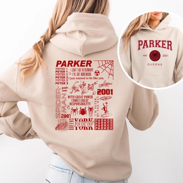 Peter Parker Queens Sweater, Spiderman Hoodie, Marvel Avengers, Disneyland Superhero Crewneck, Men's Disneyland Hoodie, - Primary color: White