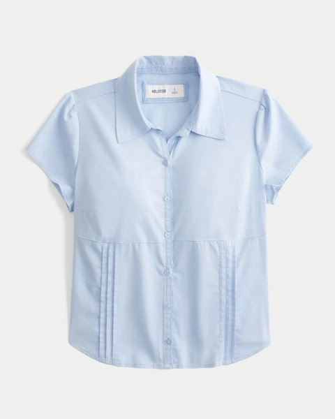 Short-Sleeve Stretch Poplin Button Front Shirt