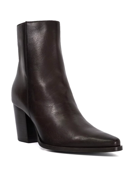 Leather Block Heel Pointed Ankle Boots