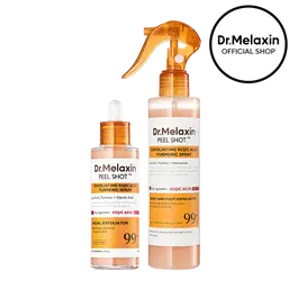 [Dr.Melaxin Official] Peel Shot Kojic Acid Turmeric Duo - 99% Pure Kojic Acid & Turmeric Serum & Spray - Official Shop