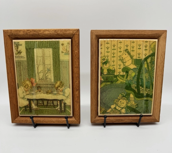 Vintage Lot of 2 Kimberly Enterprises Children/ Toys Framed Ceramic Tiles