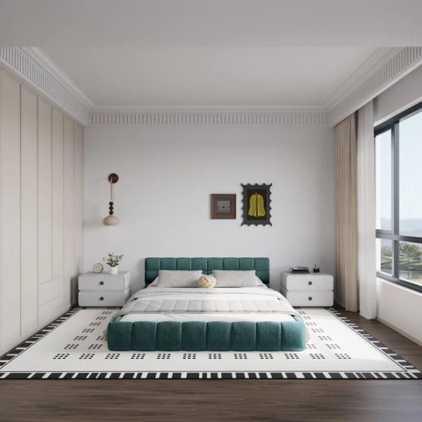 Ebern Designs Chenille Upholstered Bed Frame with Headboard