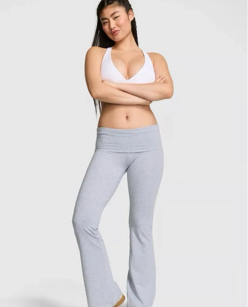 Buy All-Day Cotton Foldover Flare Leggings, Limited Edition Medium Heather Grey Bling - Order Bottoms online - PINK US