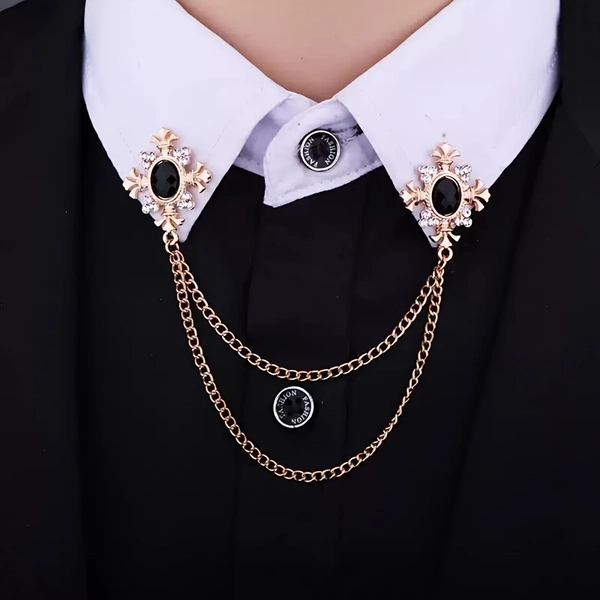 European American Vintage/Men's Brooch/Tassel Chain Collar Pin/British Shirt Collar Pin/Trendy Accessory