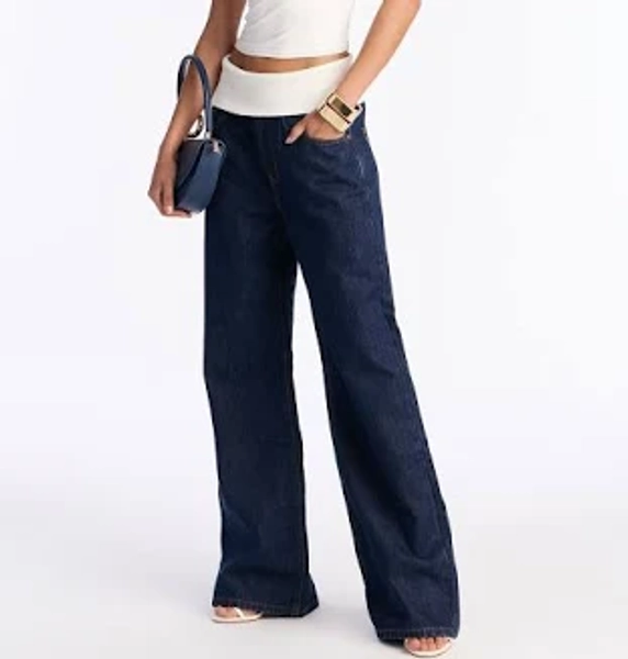 Fashion Nova Women's Fairmont Foldover Wide Leg Jeans