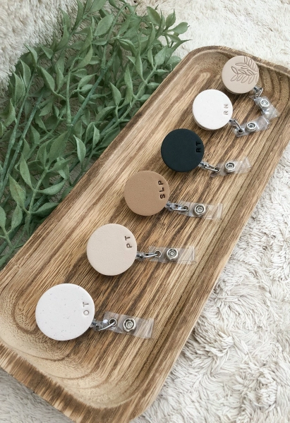 Minimalist Neutral Badge Reels - Handmade Polymer Clay