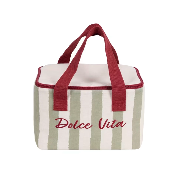 Lunchbag en lin vert, blanc et marron