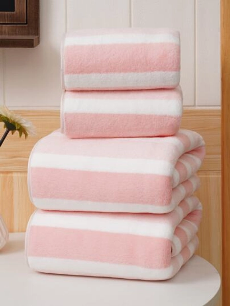 3/1pc Coral Fleece Super Soft Fiber Non-Shedding Bath Towel/Towel, 8pcs (4 Face Towels + 2 Hand Towels + 2 Bath Towels) Striped Soft Absorbent Bathroom Towels, Suitable For Bathroom, Pool, Beach Shower Towels For Beaty Salon, Hotel Sports,Home Essentials, Towel, Skin Care Bath Towel Sheet