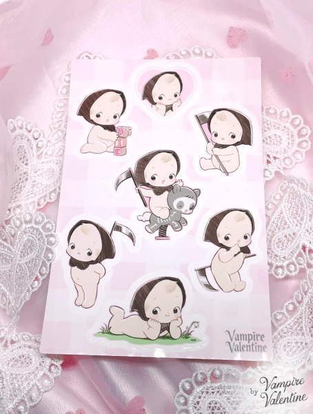 Little Death Stickers | Pastel Goth Kewpie Baby Kitsch Art on Gloss Vinyl Sheets