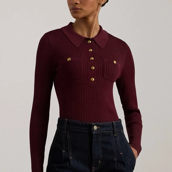 Ralph Lauren Women's Rib-Knit Long-Sleeve Polo Sweater