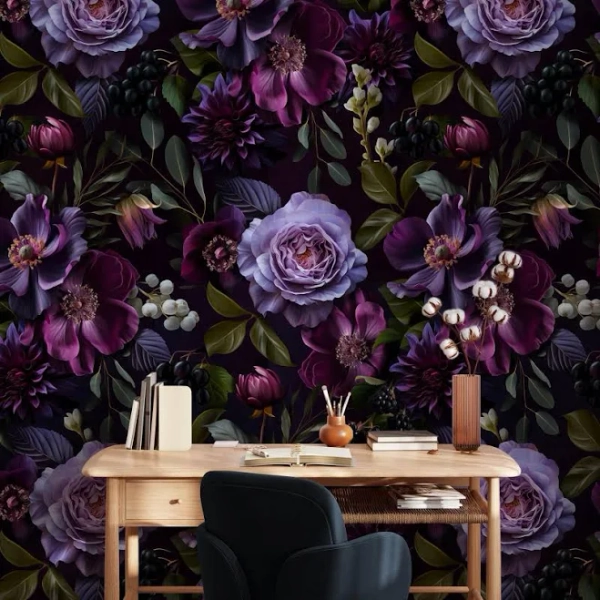 Moody Gothic Dark Floral Peel and Stick Wallpaper
