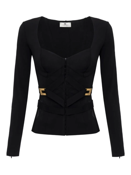 Elisabetta Franchi corset-detail long-sleeve T-shirt | 38