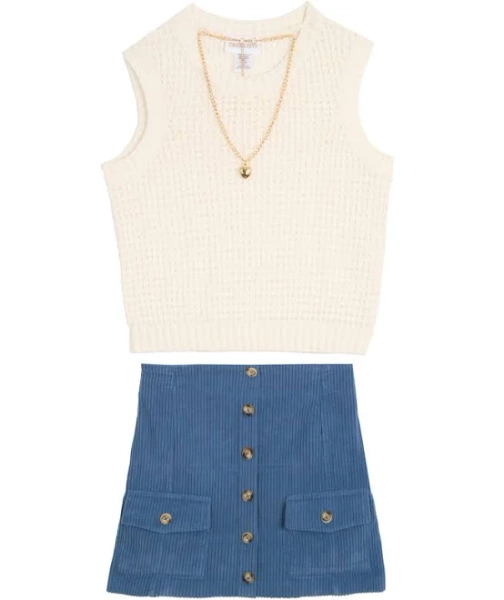 Rare Editions Big Girls' Chenille Vest & Corduroy Skort Set