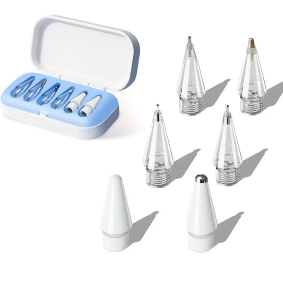 6-in-1 Tips Set for Apple Pencil ( 1st/2nd Gen ), Apples pencils tip Clear apple pencil tips set, Pro & USB-C - Includes Diverse Styles with Storage