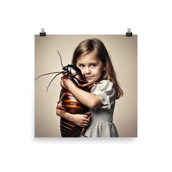 Little Girl Hugging a Cockroach Weird and Funny Poster