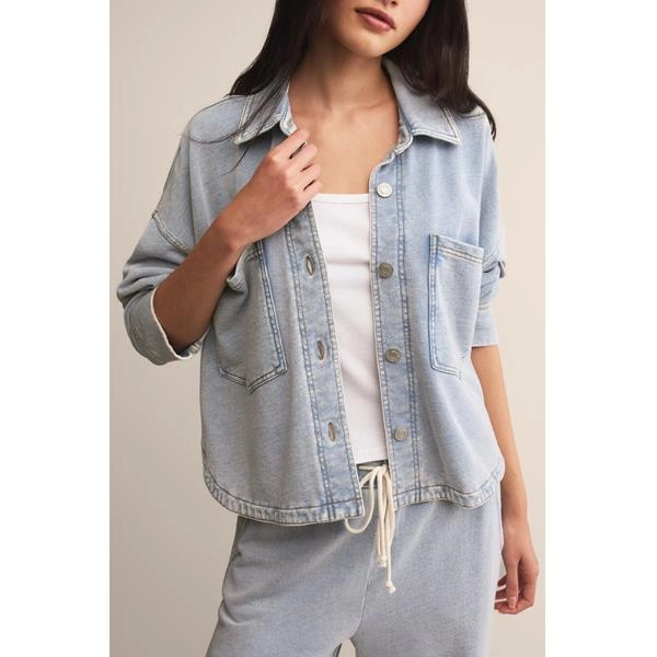 All Day Cropped Knit Denim Jacket