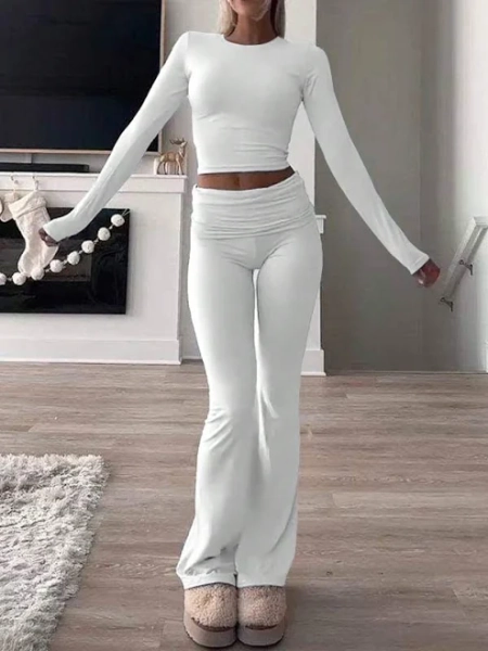 SHEIN Women's Casual Round Neck Long Sleeve T-Shirt and Pants Set