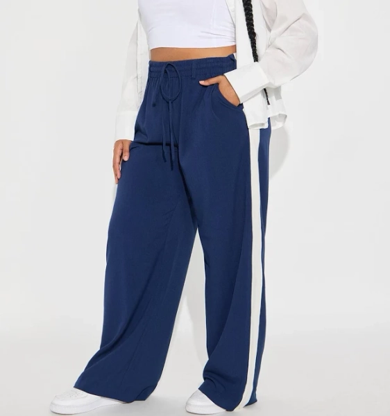 Fashion Nova Women's On Track Wide Leg Pants with Woven Side Stripe