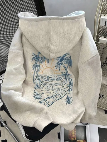 SHEIN Oversized Loose Fit Long Sleeve Palm Tree Hoodie