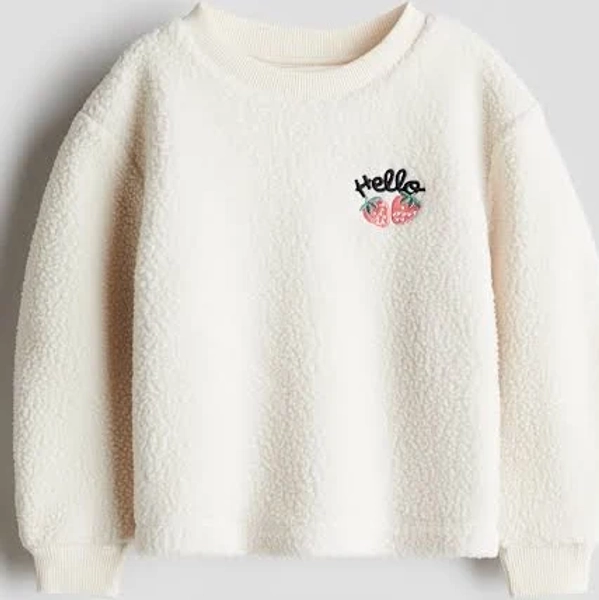 H&M Girls Peach/Rabbit Embroidered Fleece Sweatshirt