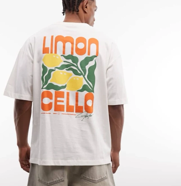 ASOS DESIGN oversized t-shirt with limoncello graphic in off white