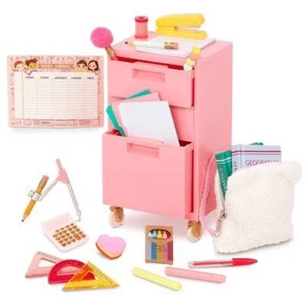 Our Generation Ready, Set, Learn! School Supplies & Rolling Cabinet Accessory Set for Dolls