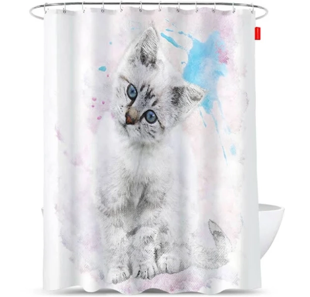 White Cat Shower Curtain