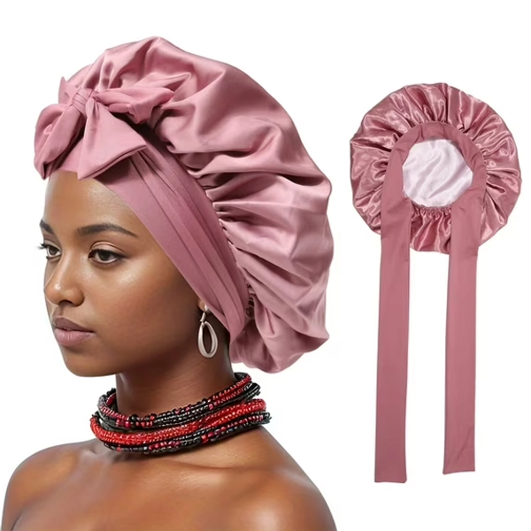 AWAYTR Satin Bonnet Silk Bonnet for Sleeping Silk Sleep Cap Double Layer Hair Bonnet with Elastic Tie Band