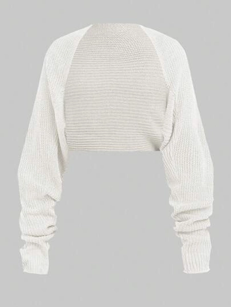 SHEIN Girlism Teen Girls White/Cropped/Thick Knit Texture/Casual Lightweight Cardigan, Versatile, Suitable For Daily Wear, Sunprotection,In Fall/Winter