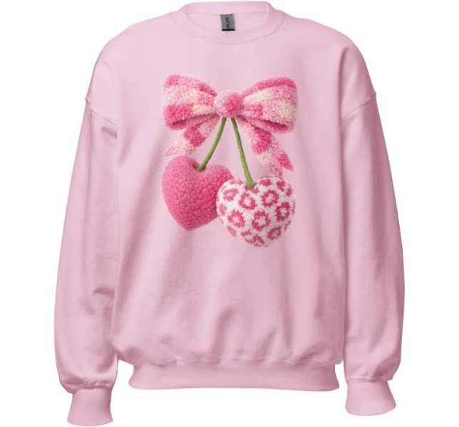 Furry Cherry Bow ~ Unisex Crewneck Sweatshirts Printed in the USA