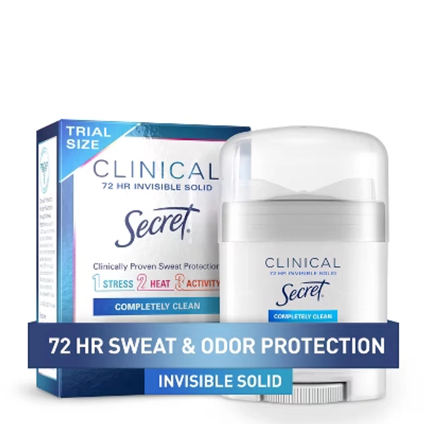 Secret Women's Clinical Strength Completely Clean Mini Invisible Solid Antiperspirant and Deodorant - Travel Size - Fresh Scent - 0.5oz
