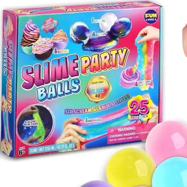 Big 25 Variety Slime Balls Party Favors for Kids, FunKidz 5.5cm Ball Size Bulk Premade Slime Pack Toys for Boys Girls 6-12 with Galaxy, Butter, Cloud,