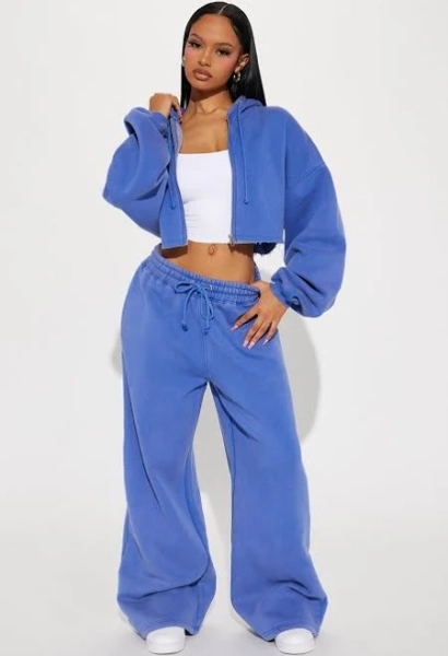 Fashion Nova Cropped Wide Leg Fleece Pant Set