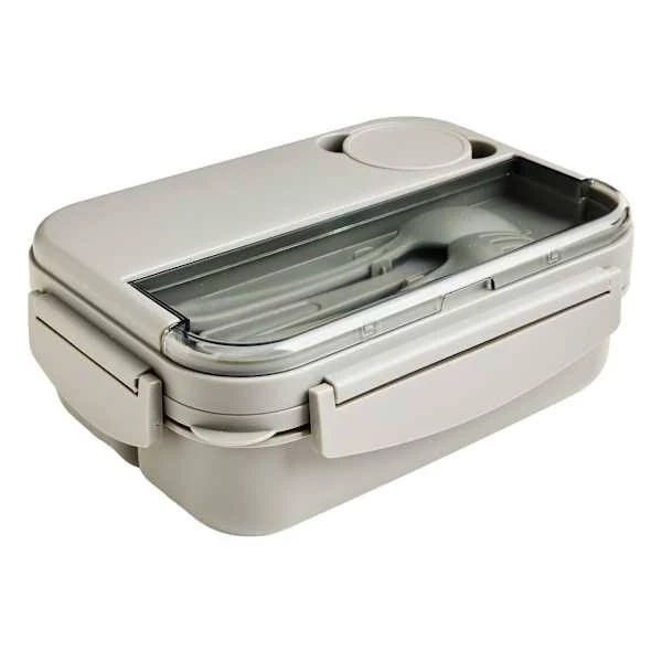 At Home Real Simple Gray Bento Box with Utensils and Sauce Container