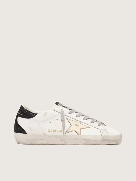 Women's Super-Star with gold star and black glitter heel tab